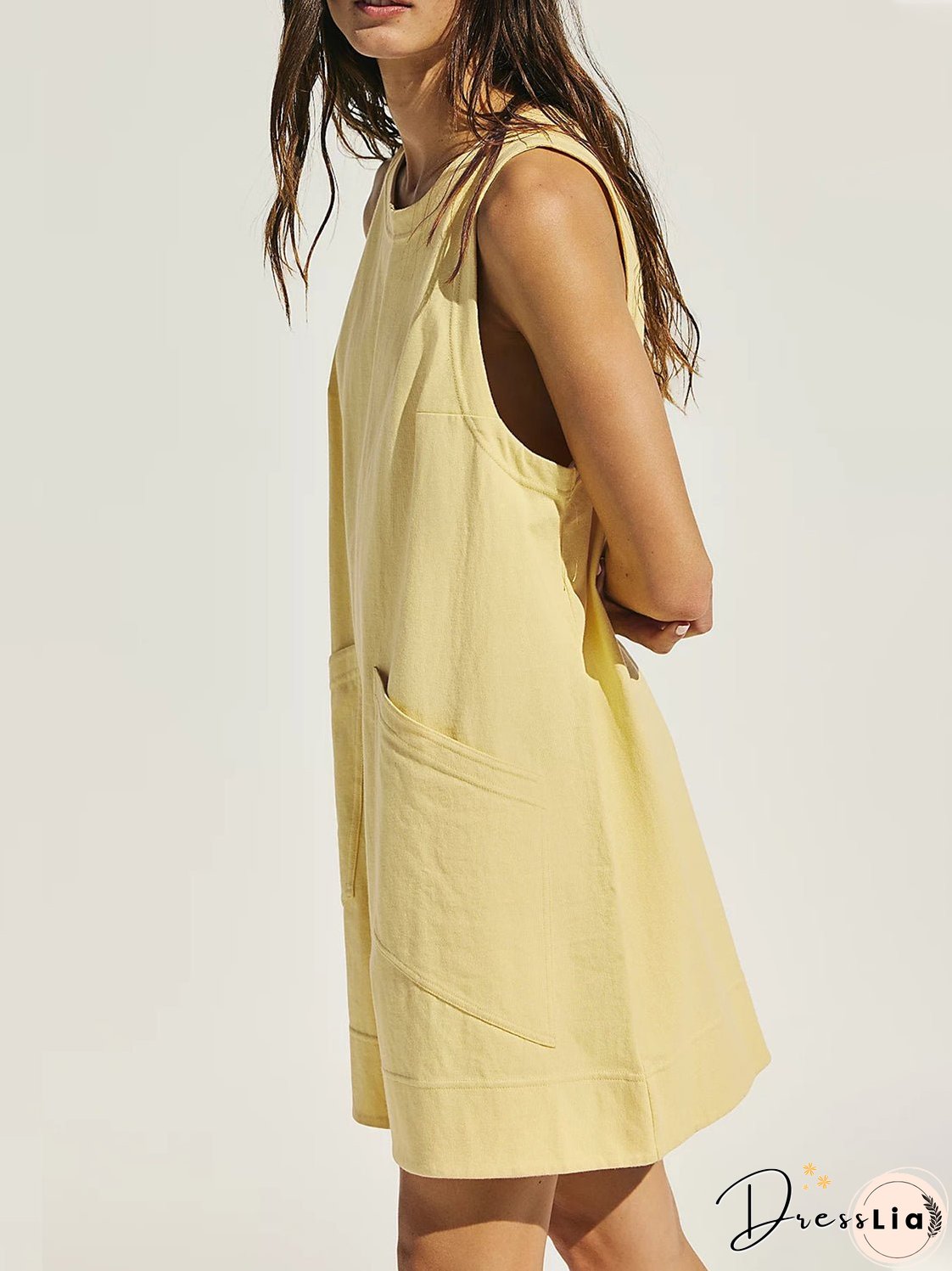Round Neck Sleeveless Romper with Pockets