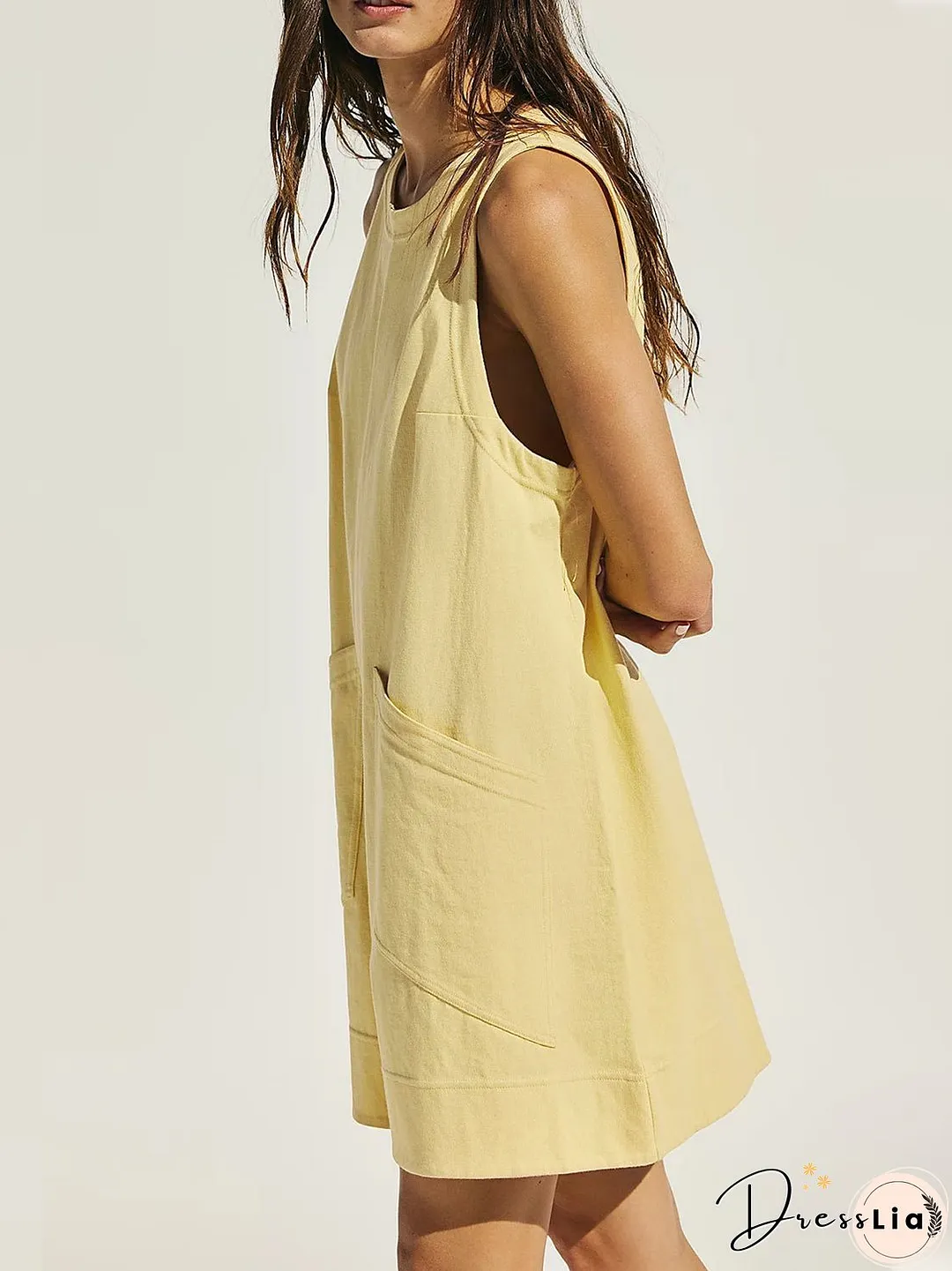 Round Neck Sleeveless Romper with Pockets