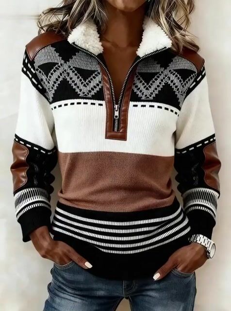 Women'S Casual Color Block Printed Pullover Sweatshirt 