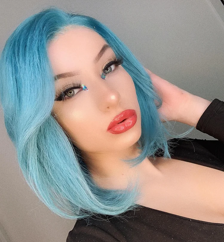 Pastel Blue Lace Front Bob Wig 150% Denisty