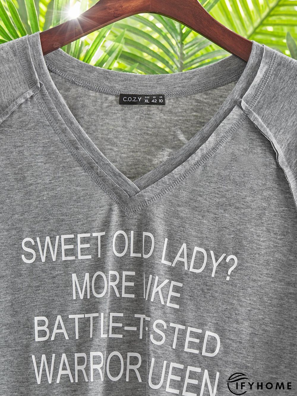 Letter Long Sleeve V-neck Casual Tunic T-Shirt | IFYHOME