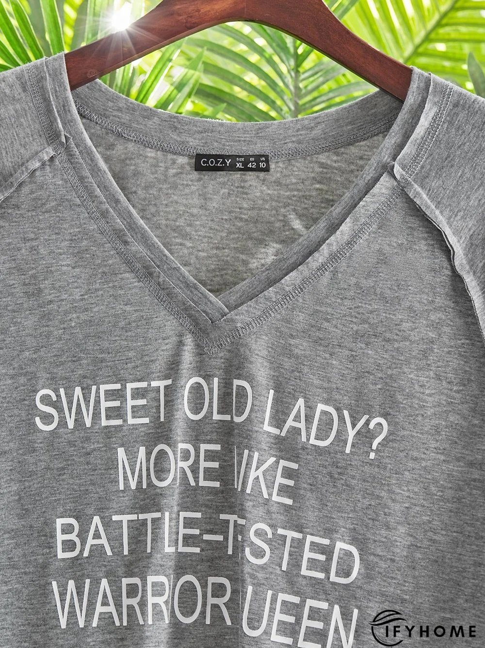 Letter Long Sleeve V-neck Casual Tunic T-Shirt | IFYHOME