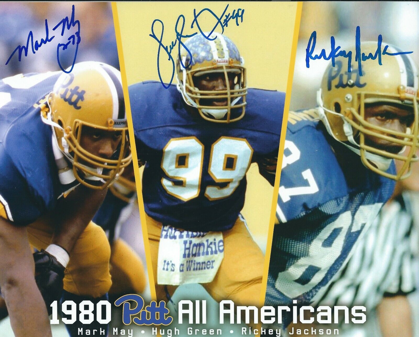 Autographed 8x10 MARK MAY, HUGH GREEN & RICKEY JACKSON Pitt Photo Poster painting w/Show Ticket