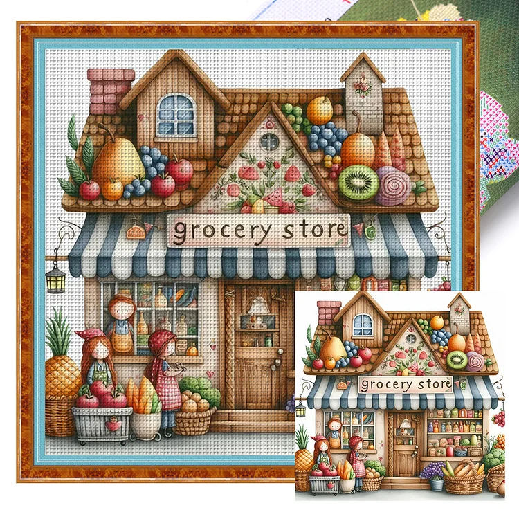 Roadside Fruit Grocery Store (50*50cm) 11CT Stamped Cross Stitch gbfke