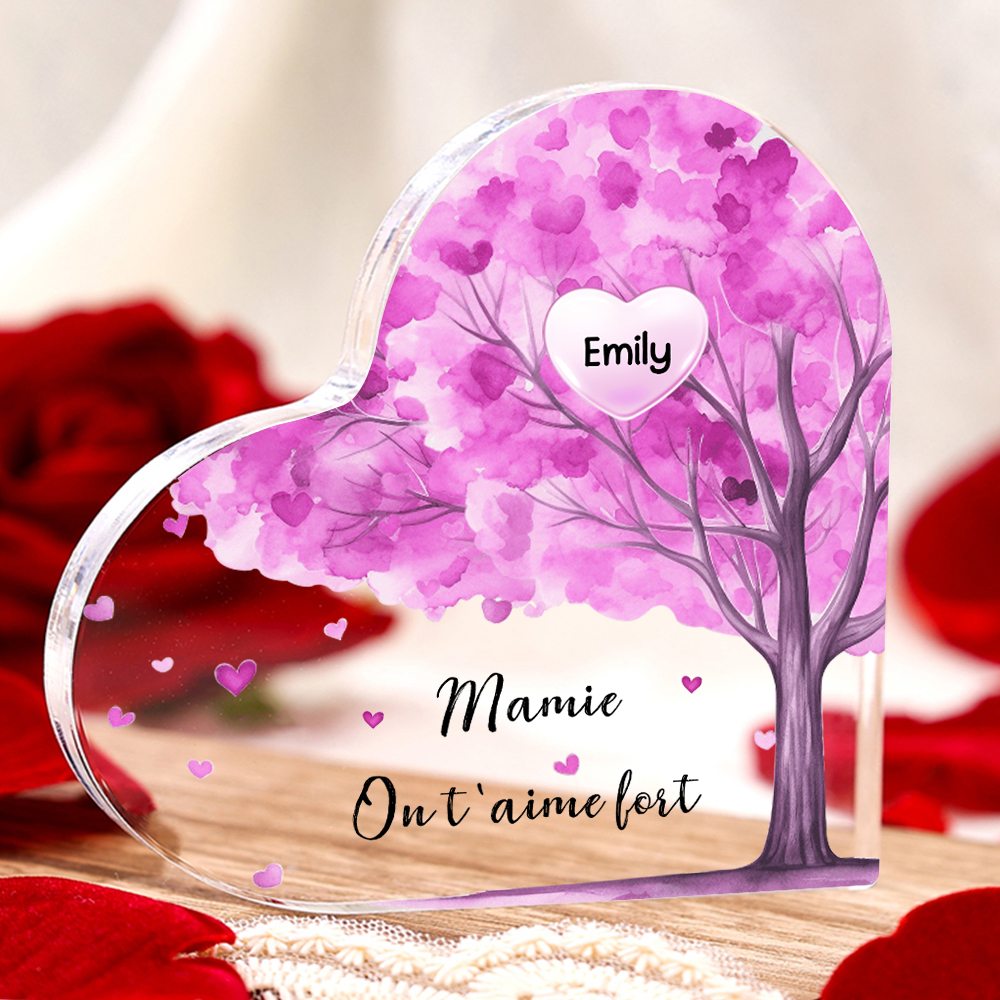 À ma Maman/Mamie - Plaque Acrylique Arbre en Forme de Cœur 1 Prénom Personnalisé avec 1 Texte