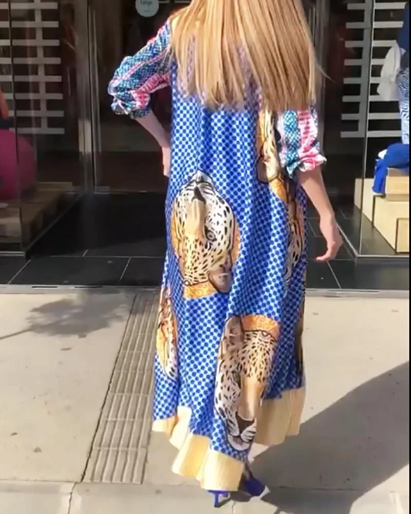 Stylish Long Sleeve Printed Shirt Dress