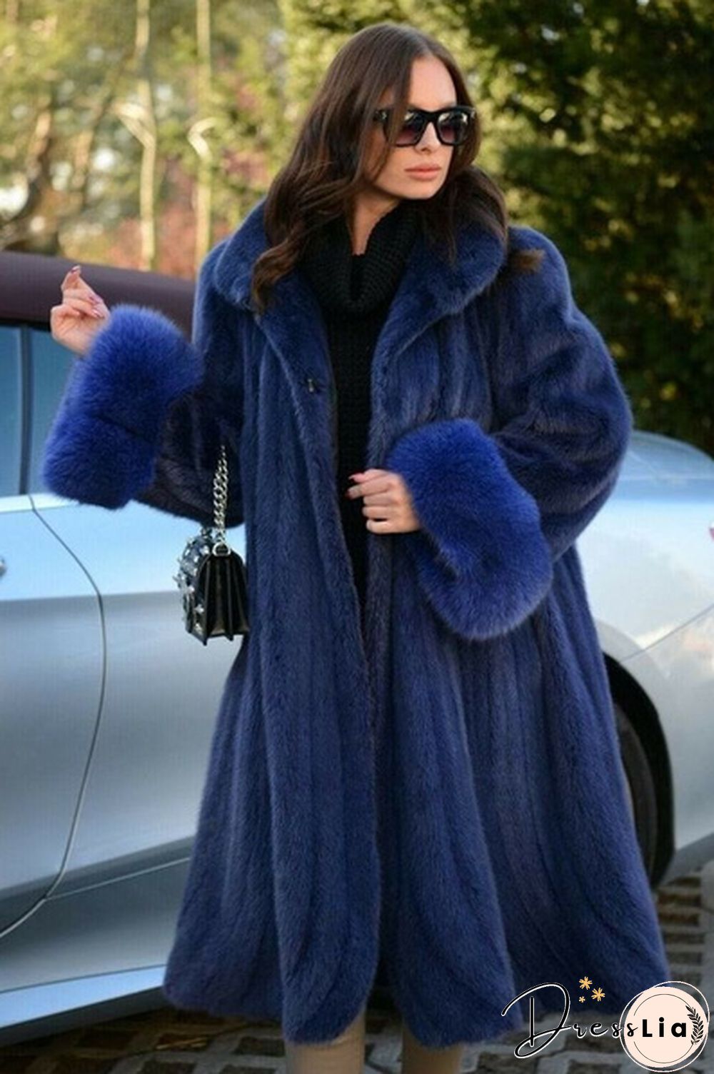 Women's Winter New Fashion Plus Size Luxury Elegant Solid Color Turn Down Collar Faux Fur Coat Warm Outerwear Tops