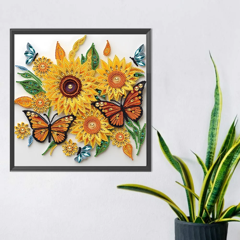Diamond Painting - Partial Special Shaped Drill - Sunflower Butterfly(30*30cm)