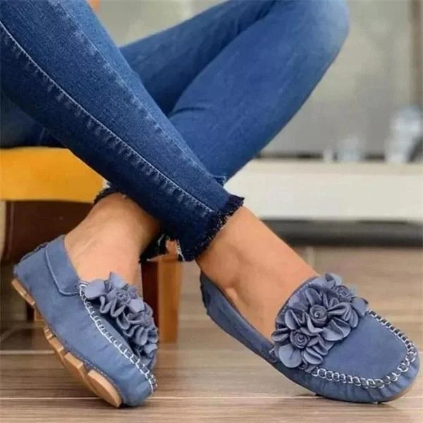 Women Comfy Slip-On Flower Suede Loafers