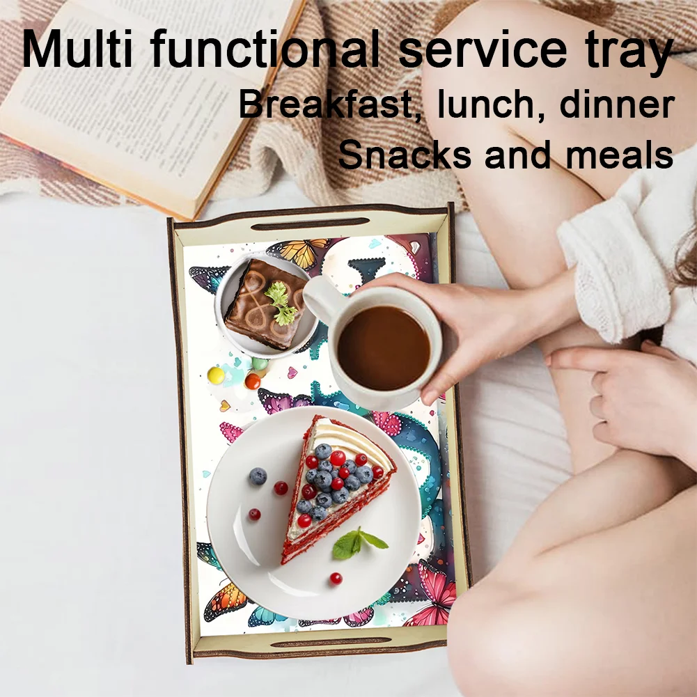 5D DIY LOVE Diamond Painting Wooden Serving Tray with Handle for Coffee Table