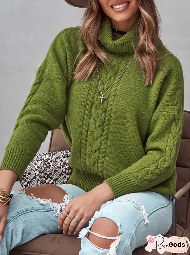 High Neck Cotton Blends Loosen Sweater