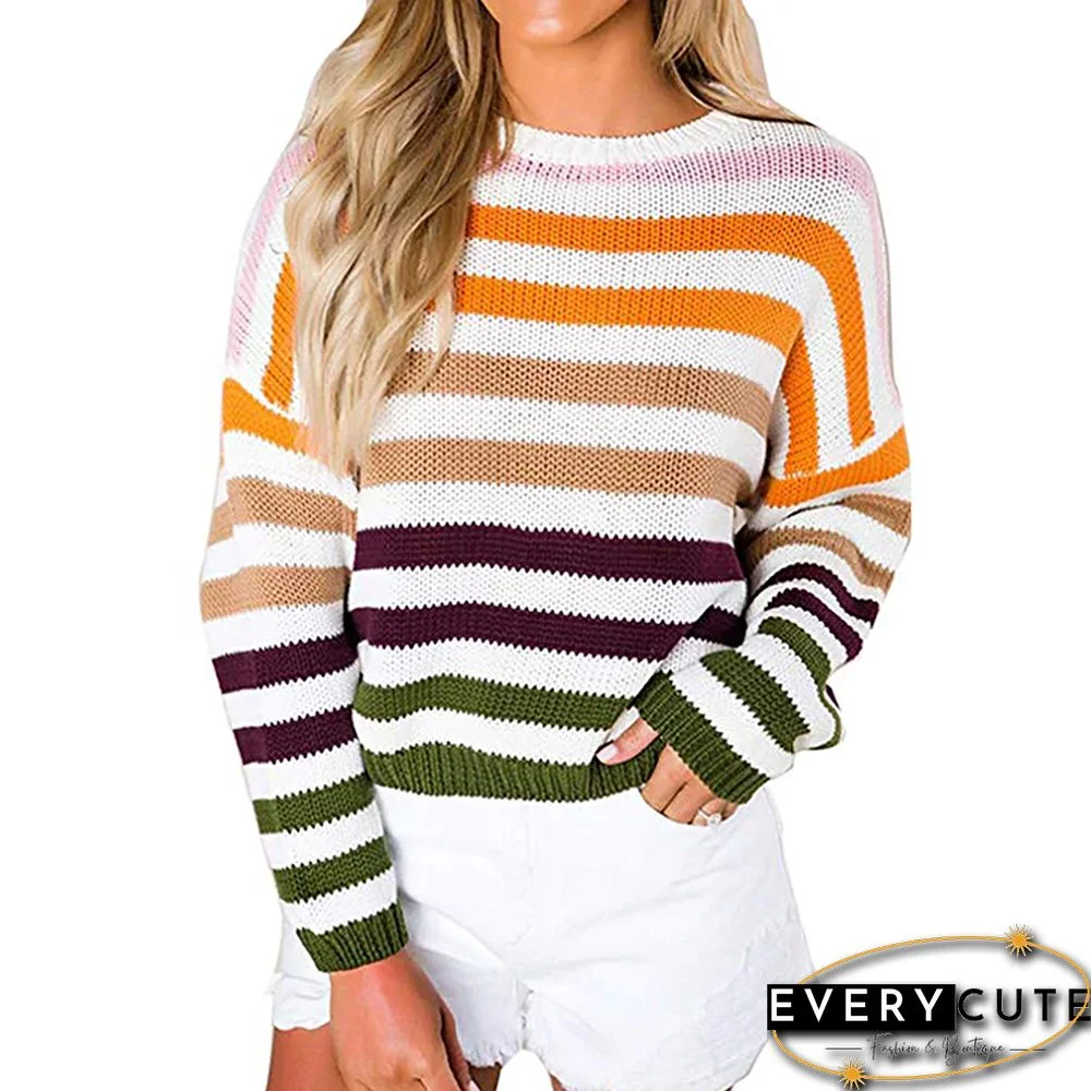 Orange Multicolor Stripes Knit Sweater