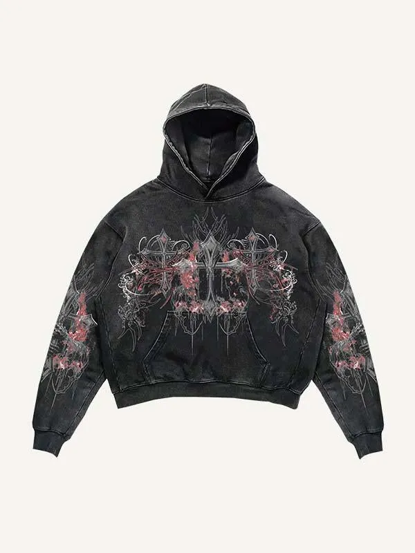 Figure&Cross Graphic Print Slant Pockets Hoodie