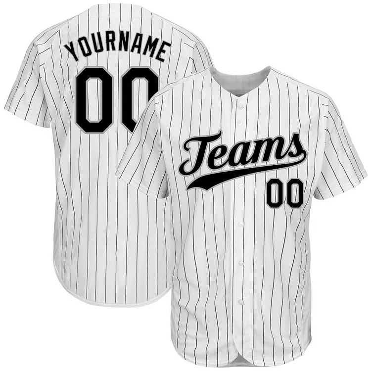 Custom White Black Pinstripe Black-Gray Baseball Jersey