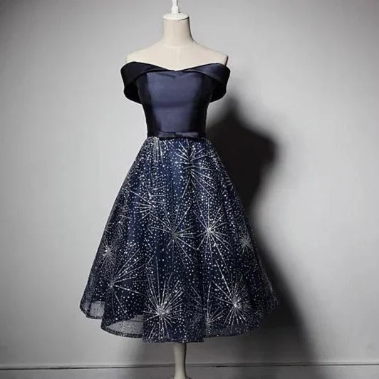 Blue A Line Off Shoulder Short Prom Dress, Homecoming Dress SP16222