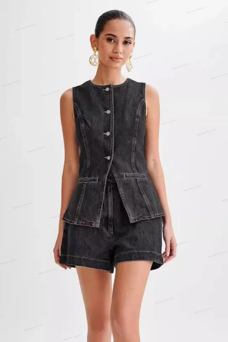 Button-Up Denim Shorts