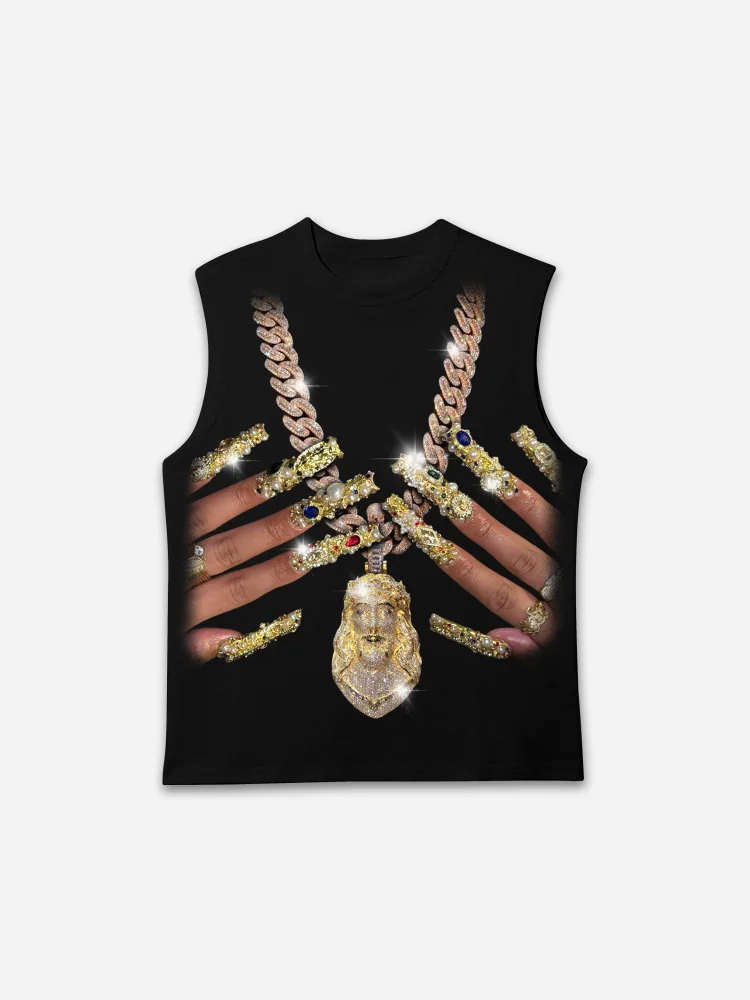 Vintage God Jesus Jewelry Nail Art Graphic Vest