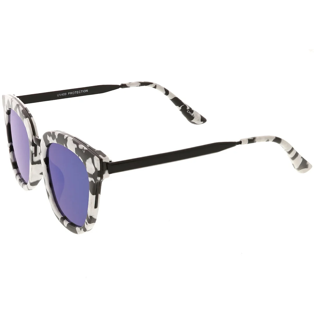 Marble Printed Horn Rimmed glasses Metal Nose Bridge Colored Mirror Square Flat Lens 49mm