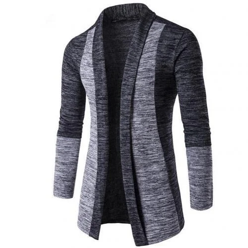 Retro Men Patchwork Long Sleeve Knitted Sweater Cardigan Coat Outwear