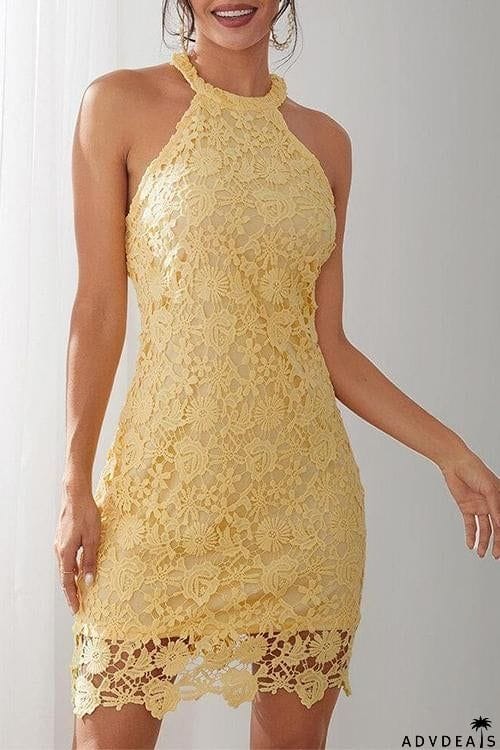 Halter Neck Lace Bodycon Dress