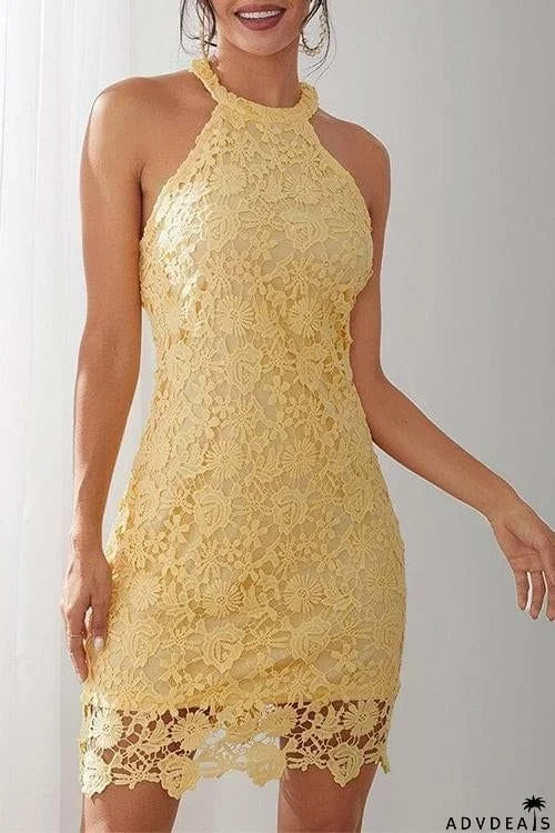Halter Neck Lace Bodycon Dress