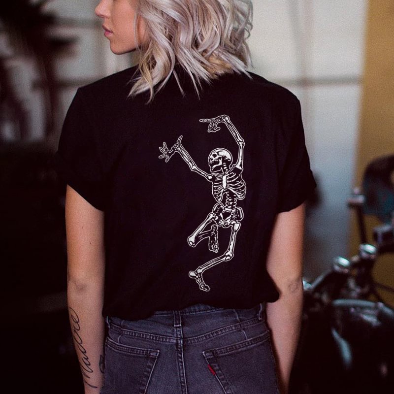 Dancing skeleton printed designer classic T-shirt