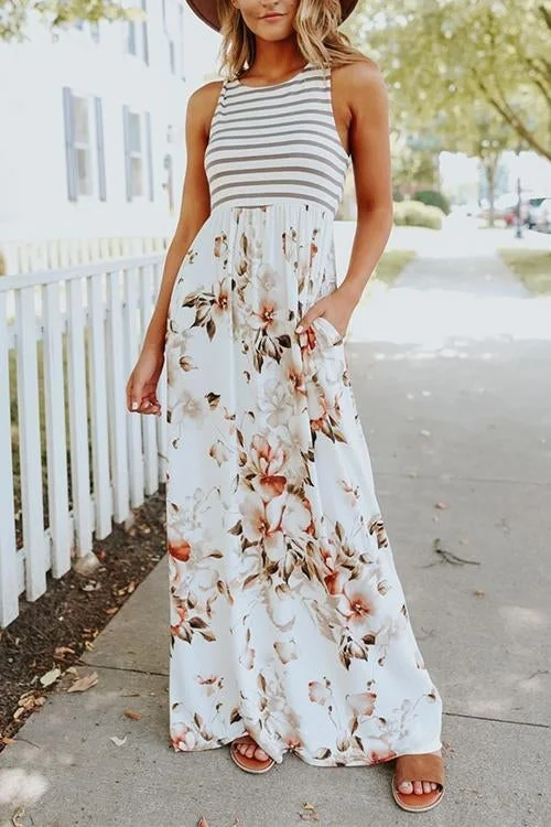 Free Shipping Aimee Stripes Splice Floral Tank Maxi Dress