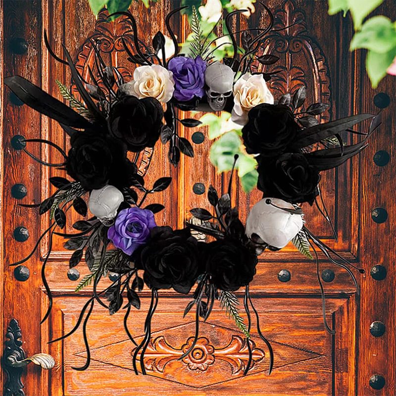 🔥Hot Sale 42% OFF 🔥Rose Wreath with Skull Spooky Skeleton Rose Wreath