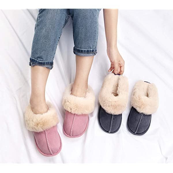 Ladies Slippers Fluffy Lined Warm Slippers