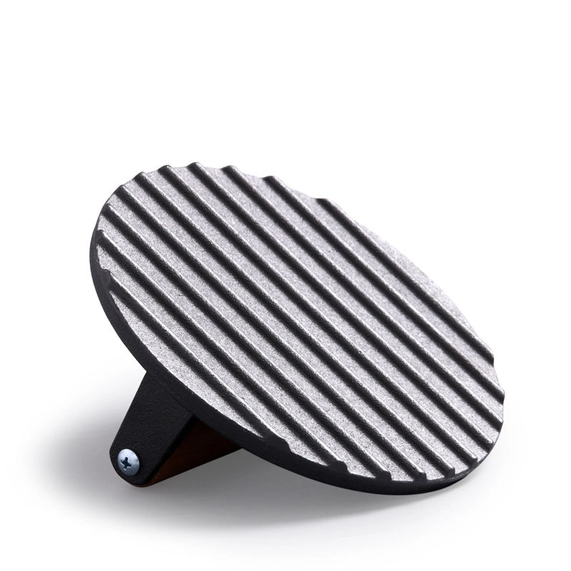 Cast Iron Round Meat Press Hamburger Meat Press Uncoated Thickened Striped Teppanyaki Tool Wooden Handle Anti-scalding Household