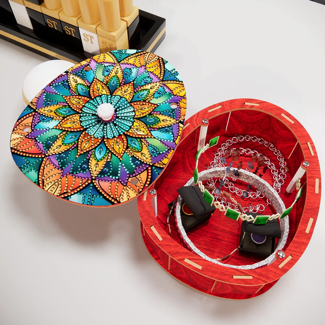 Mandala DIY Diamond Art Crystal Painting Storage Box Egg-Shaped Wood Container