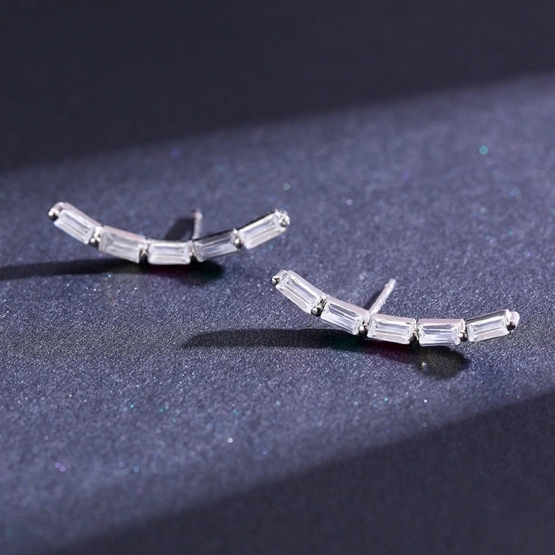 1 Pair 925 Sterling Silver Zircon Lines Ear Studs