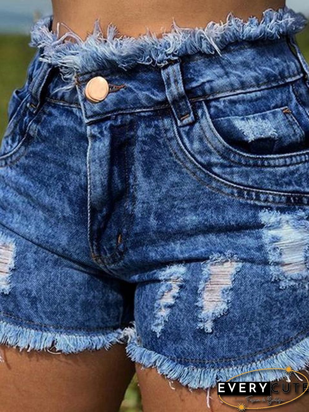 Raw Hem Ripped Denim Shorts