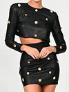 PU Leather Long Sleeve Rivet Fashion Skirt Two-Piece Suit