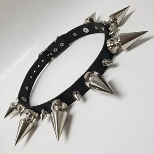 Pornhint Leather Choker with a mix of German spikes,Punk Gothic Biker Fetish Cosplay Death metal