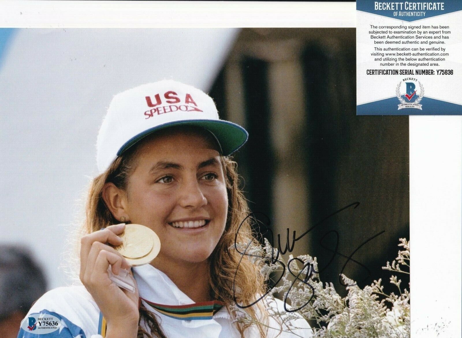 SUMMER SANDERS signed (USA OLYMPICS) SWIMMING Stanford 8X10 Photo Poster painting BECKETT Y75636