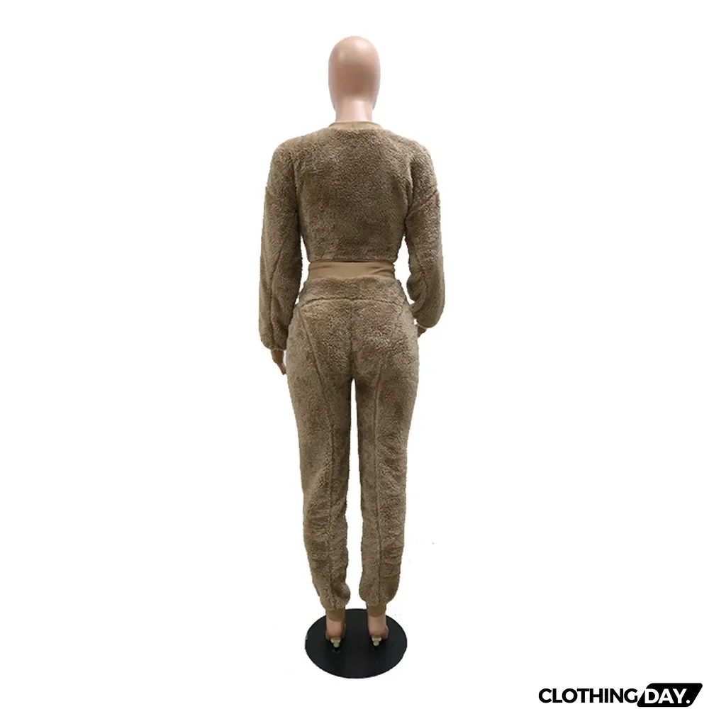 Casual Plus Velvet Solid Color Two-piece Suit