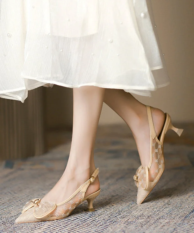 Apricot Classy Splicing Bow Stiletto Sandals Pointed Toe