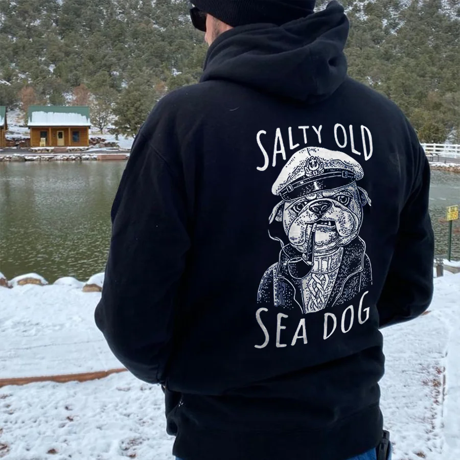 Salty Old Sea Dog Printed Men's Hoodie