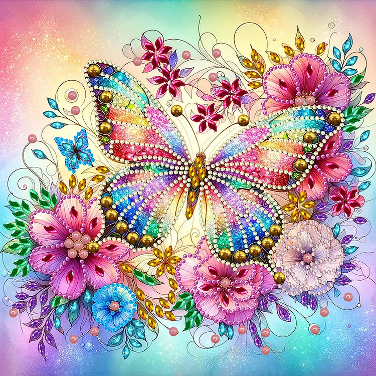 Flower Butterfly - Partial Drill - Special Diamond Painting(30*30cm)