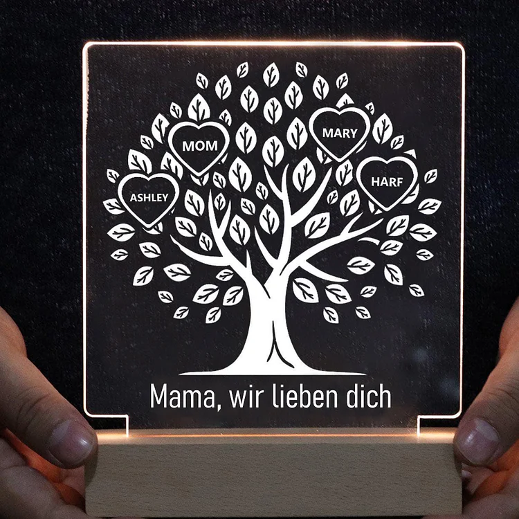 Personalisierbarer 4 Namen & Text Familienbaum Acryl Nachtlicht - für Familie