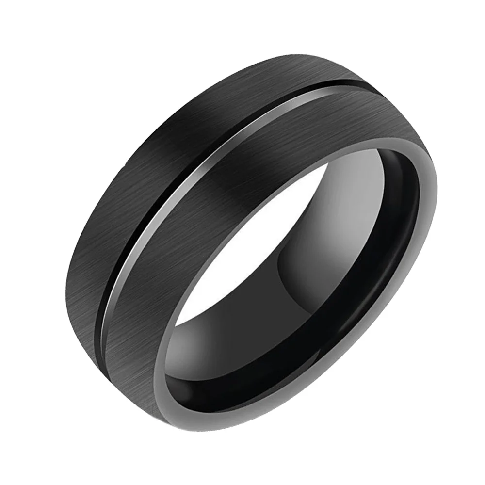 6MM 8MM Black Brushed Tungsten Dome Groove Men Wedding Bands