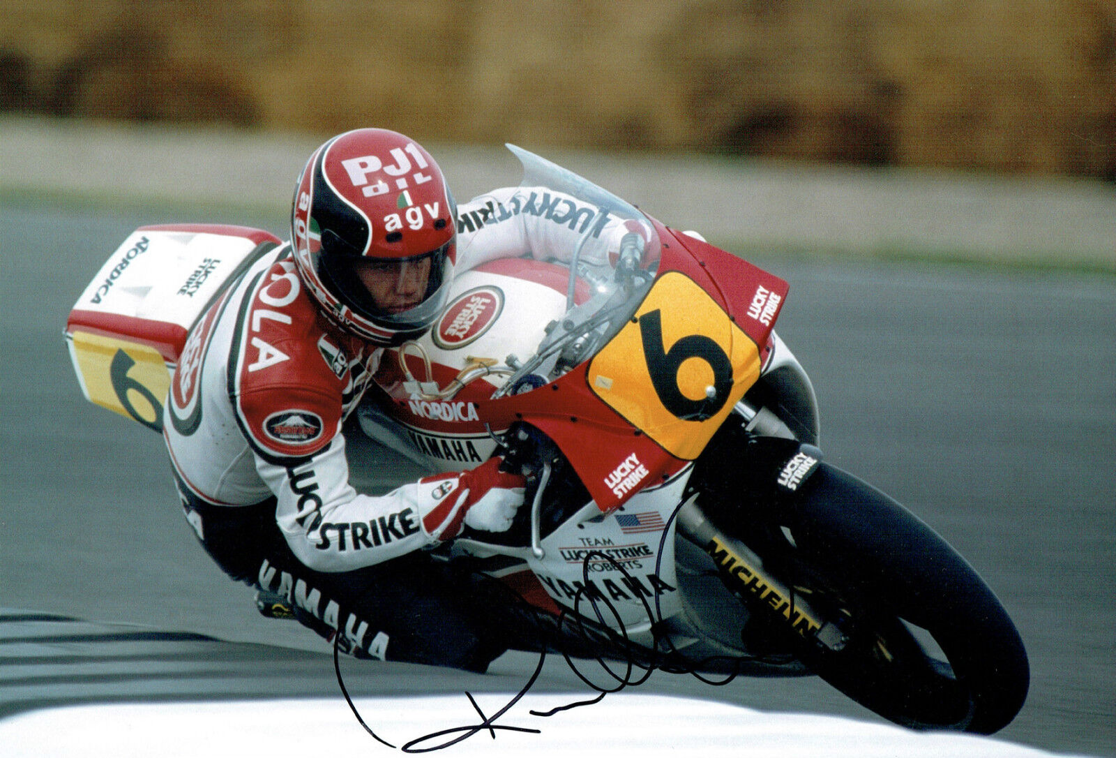 Randy MAMOLA SIGNED 12x8 Photo Poster painting Autograph AFTAL COA YAMAHA USA MOTOGP