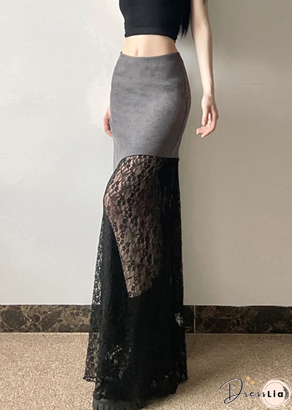 Style Grey Asymmetrical Lace Cotton Two Piece Set Outfits Summer