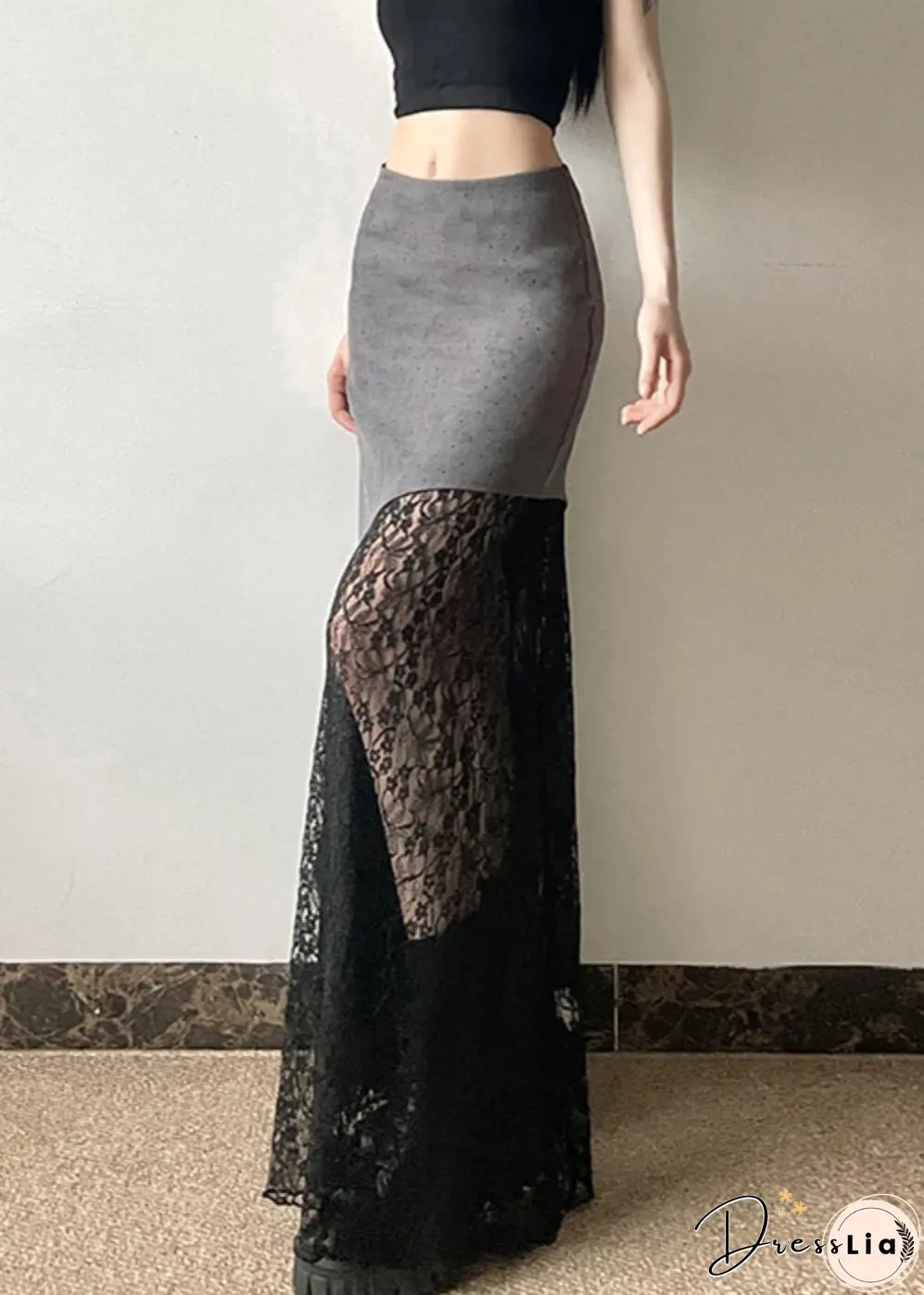Style Grey Asymmetrical Lace Cotton Two Piece Set Outfits Summer