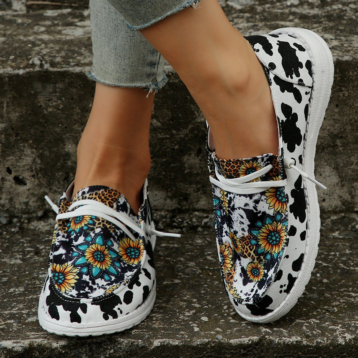 Comelyy women's printed cloth flat casual shoes mumuwear