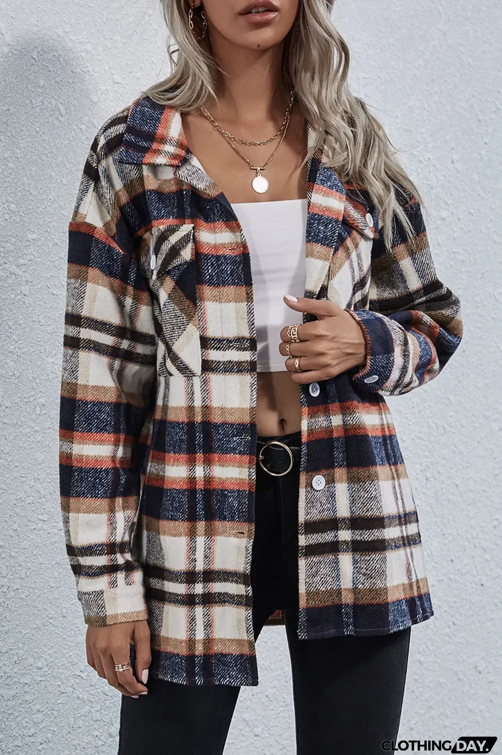Long Sleeve Casual Plaid Woolen Coat