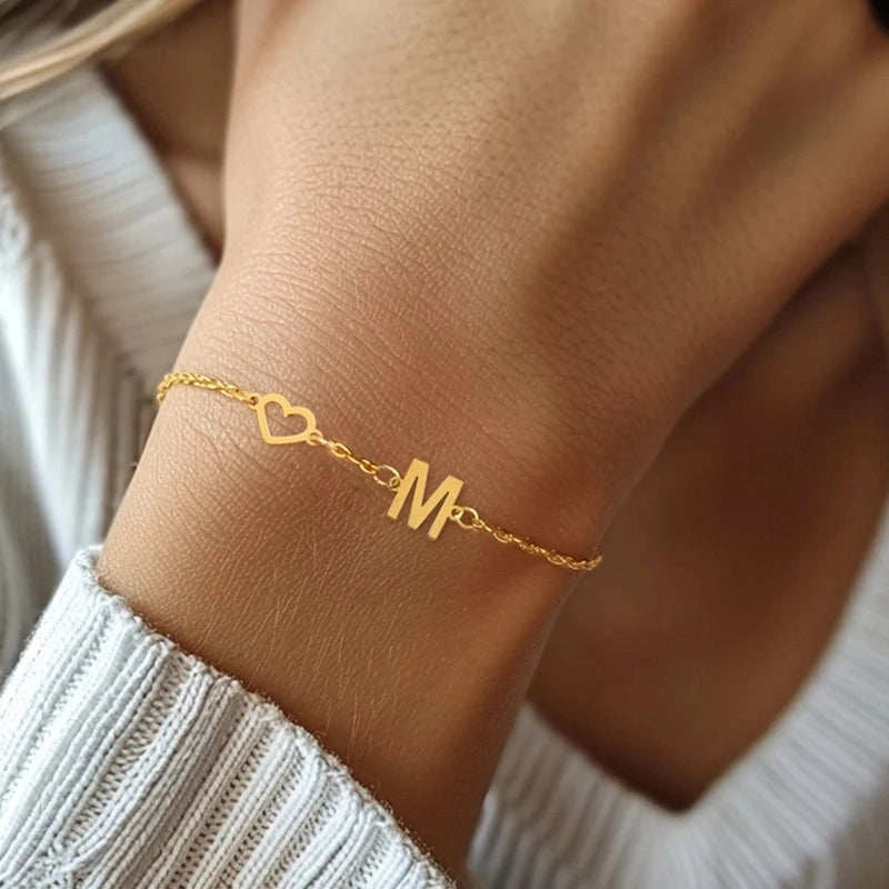 Elegant Minimalist Classic Style Letter Heart Shape 201 Stainless Steel 304 Stainless Steel Stainless Steel Bracelets In Bulk