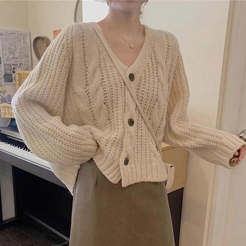 Winter Women Cardigans solid Sweater Jacket Knitted Sweater Tops Button Up Knit Korean Fashion Oversized Sweater Tops