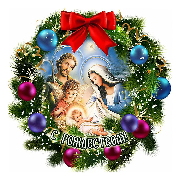 Christmas Wreath - Partial Special Shaped Drill Diamond Painting - 35x35cm(Canvas)
